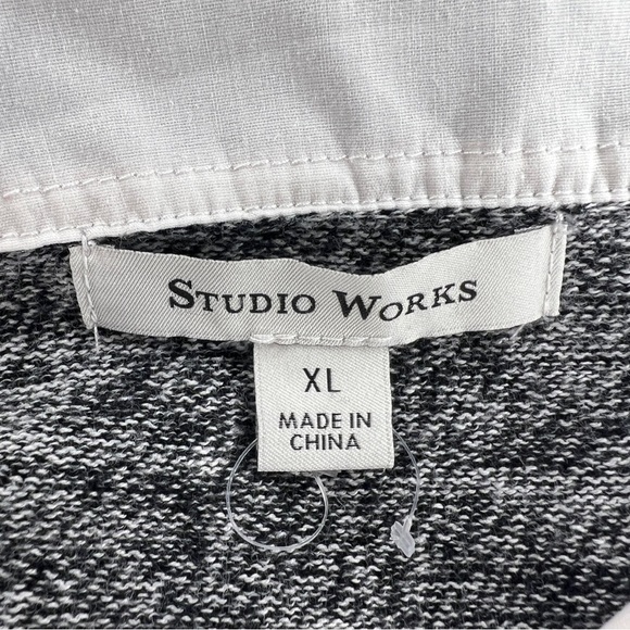 XL STUDIO WORKS GREY WHITE COLLAR ACCENT SWEATER FITTED STRETCH PREPPY ACADEMIA - Picture 7 of 9